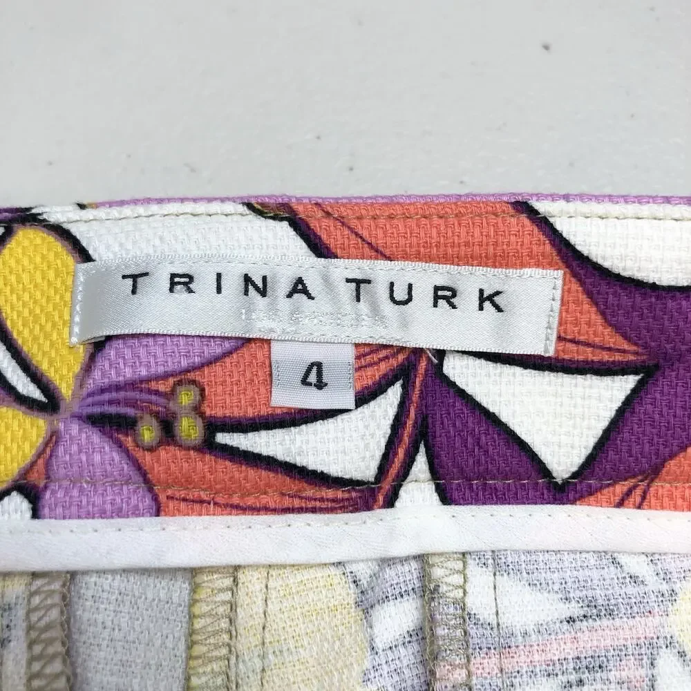 Trina Turk Women’s Moss 2 Floral Print Cropped Pants Size 4 Lilies Purple